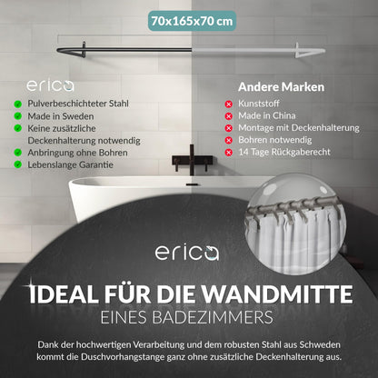 Erica Duschvorhangstange Eck L/U-Form 4-in-1 – Schwarz