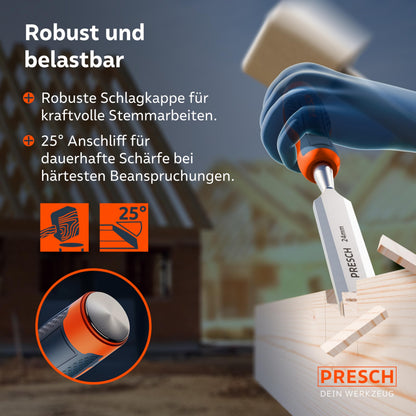 PRESCH Stechbeitel Set für Holz 6-teilig mit Metallschlagkappe