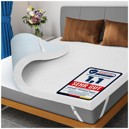 DOPEDIO 7,5cm Gel Memory Foam Matratzen Topper 90x200cm Weiss. Rechteckig, weiß, für besseren Schlafkomfort und Druckentlastung.