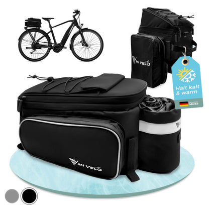 MIVELO Gepäckträgertasche isoliert 20L wasserabweisend Schwarz mit Klettbefestigung und Aussentaschen