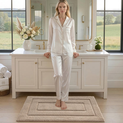 DEXI Badematte Mikrofaser rutschfest, Badteppich Beige 60 x 110 cm