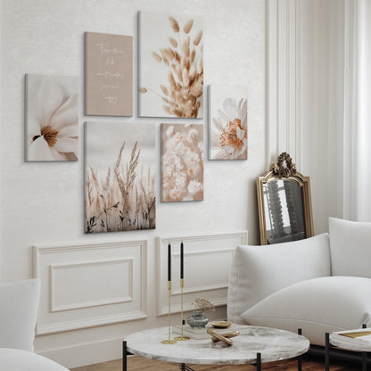 Muralo Wandbilder Set Boho Leinwand Beige 6-teilig 30x40 + 20x30 cm