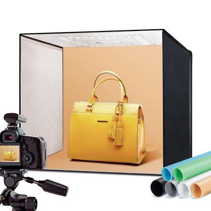 RALENO 50x50 cm Fotobox – LED Fotostudio Set inkl. 6 Hintergründe. Weißes, faltbares Lichtzelt für Produktfotografie.