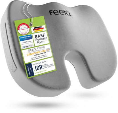 feela Orthopädisches Sitzkissen Medium, ergonomischer Memoryschaum in U-Form für Bürostuhl und Auto