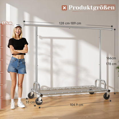 Klyvvo Kleiderständer auf Rollen aus Metall, ausziehbar, bis 150 kg