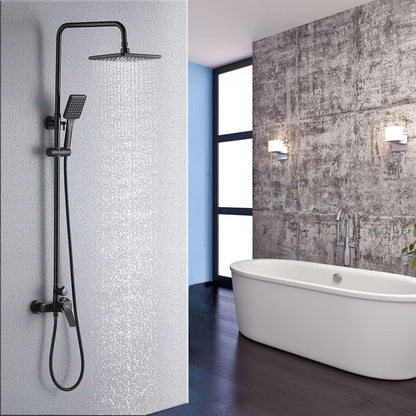 Auralum Duscharmatur Komplettset Schwarz – Höhenverstellbar. Schwarze Thermostat-Duscharmatur mit Regen- und Handbrause sowie verstellbarer Brausestange für die Dusche.