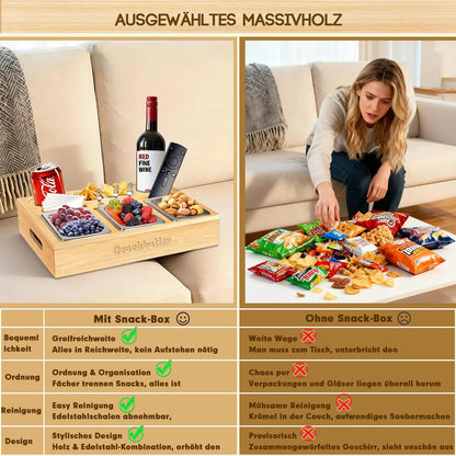 EKXXHVLS Couchbar Snackbox Sofatablett mit 3 Snackschalen, schwarz