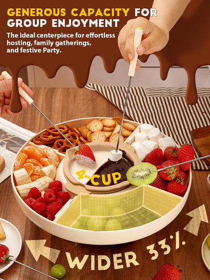 LUSHYUM Schokoladenfondue Set elektrisch 800 ml mit Servierschale
