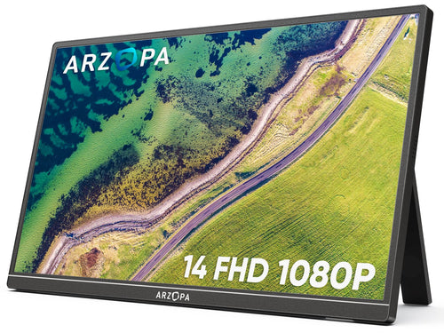 ARZOPA 14.0 Zoll FHD IPS Tragbarer Gaming Monitor - HDMI/USB-C. Schwarz, flach, für mobiles Gaming.