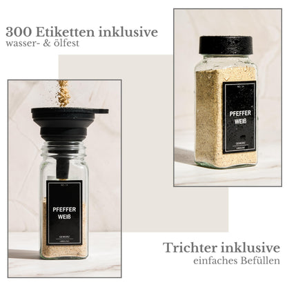 Greeano Gewürzgläser Set mit Schubladeneinsatz, 24 x 120 ml, Schwarz