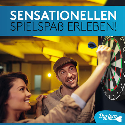 DartPro Steeldartscheibe aus Sisal - Dartboard-Set mit 6 Dartpfeilen