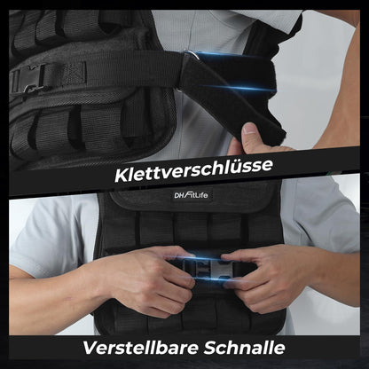 DH FitLife Gewichtsweste verstellbar 1-10 kg Schwarz Trainingsweste