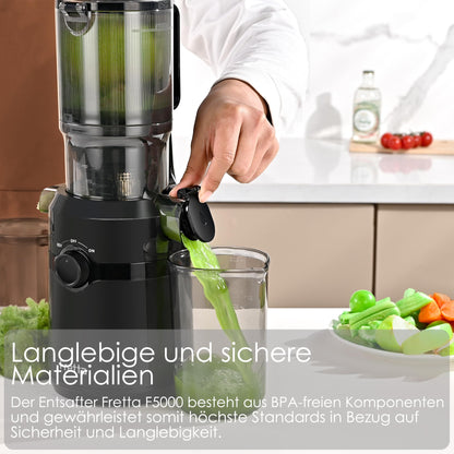Fretta F5000 Slow Juicer Entsafter mit 108 mm Einfüllöffnung, 200 W