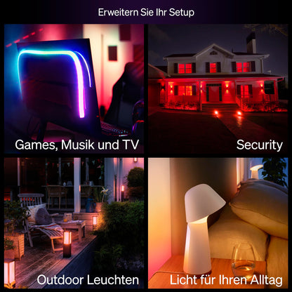 Philips Hue Essential LED Lampe A60 E27, weiss und farbig, 4er Pack