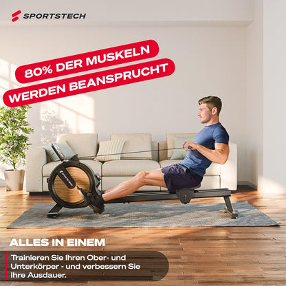 Sportstech PROwer Rudergerät für Zuhause Magnetwiderstand - Oak