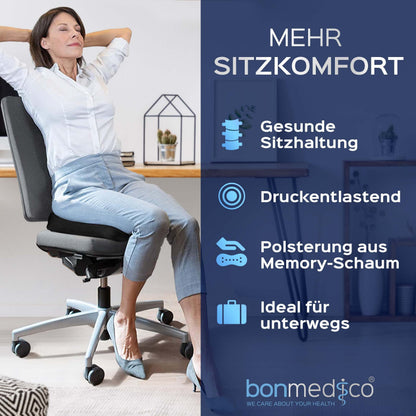 bonmedico Orthopädisches Sitzkissen Memory Foam Schwarz 41x41x5 cm