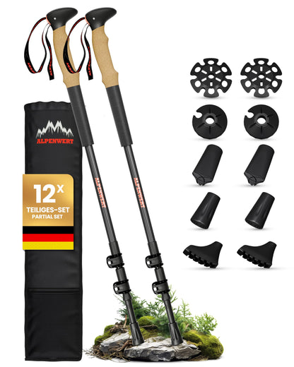 ALPENWERT Wanderstöcke Teleskop Trekkingstöcke - Carbon: Teleskopstöcke aus Carbon. Unterstützen Gleichgewicht und Kraft bei Bergwanderungen.