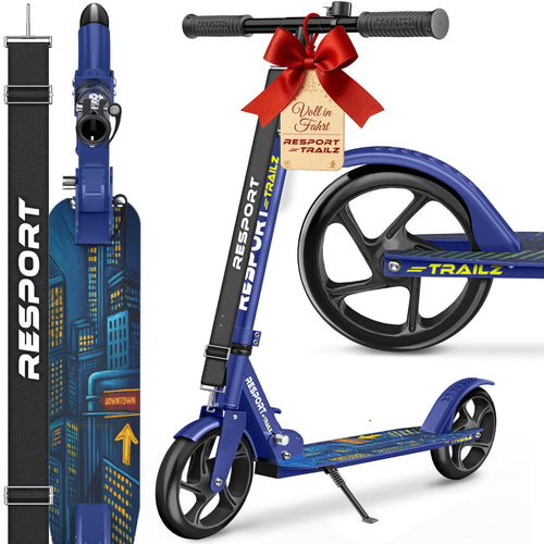 RE:SPORT Cityroller Scooter klappbar, höhenverstellbar, bis 100 kg – Tretroller mit breitem Deck und Hinterradbremse