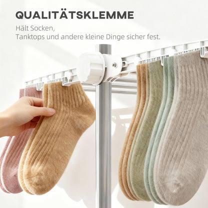 HOMCOM Turmwäscheständer, 4 Ebenen, klappbare Flügel, Rollen, weiss