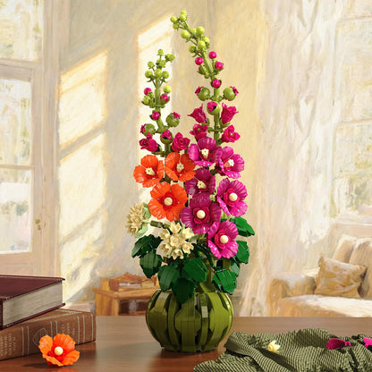 CUBIMANA Botanicals Alcea Rosea Blumen Bauset mit Vase, 974 Teile