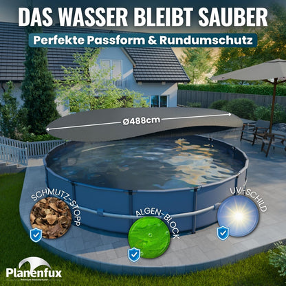 Planenfux Solarplane Pool rund 488 cm inkl. Befestigung, 120 µm