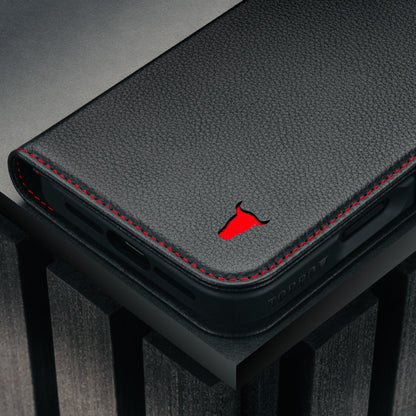 TORRO Echtleder-Klapphülle für iPhone 17 Pro, Standfunktion, Schwarz