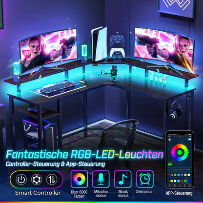 Rolanstar L-Form Schreibtisch RGB-LED, Steckdosen 117 cm