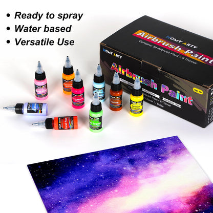 HOMY ARTY Airbrush Farben Set, 54 Acrylfarben auf Wasserbasis, 20 ml