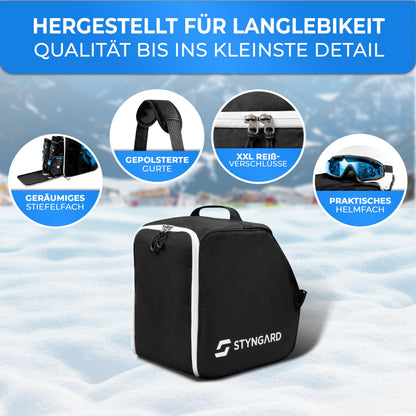 STYNGARD Skischuhtasche Zermatt mit Helmfach, 40 L, Schwarz-Weiss