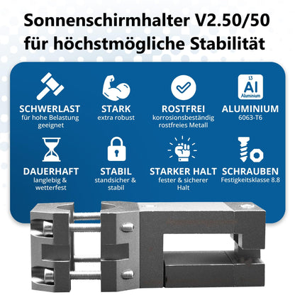KD-TECH Sonnenschirmhalter V2 für eckige Balkongeländer ohne Bohren