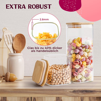 Happy Lemuro Premium Vorratsgläser eckig – 400 & 920 ml