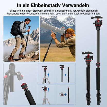 NEEWER Basics TP14B Reisestativ mit Kugelkopf, 182 cm, bis 6 kg
