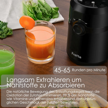Fretta F5000 Slow Juicer Entsafter mit 108 mm Einfüllöffnung, 200 W