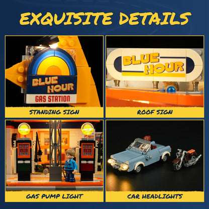 FUNWHOLE City Gas Station Bauset mit Licht – 1608 PCS
