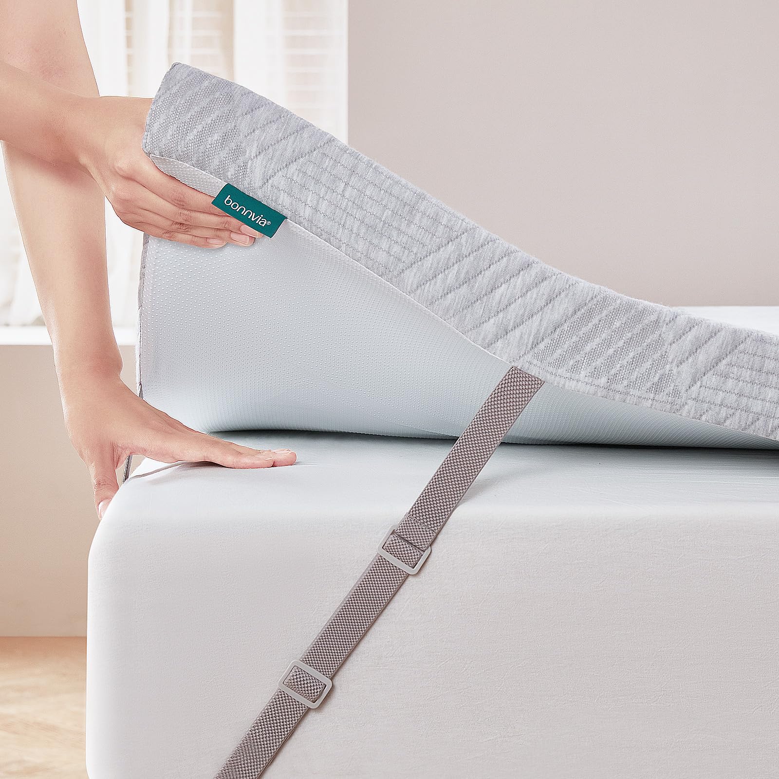Bonnvia Topper Matratzentopper Gelschaum - 160x200cm H3/H4. Weiß, rechteckig. Bietet druckentlastenden Schlafkomfort.