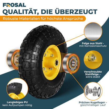 FROSAL PU-Ersatzräder 4.10/3.50-4, 4er-Set, pannensicher, Stahlfelge