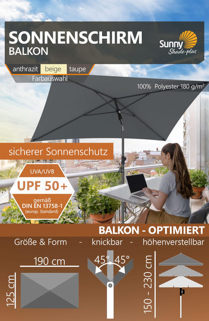 4smile SunnyShade Plus Sonnenschirm Balkon Set 3-in-1, Anthrazit
