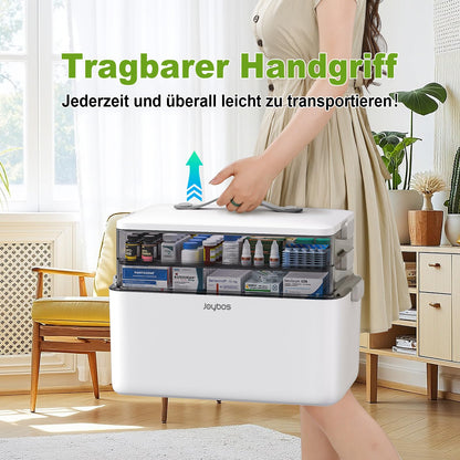 MOPUP Medikamentenbox mit Tragegriff, 4 Ebenen, 34 x 22 x 25.5 cm