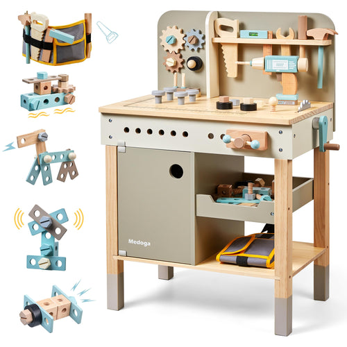 Holzmeister Kinder Werkbank Holz Spiel Werkzeug Set 3-9 J. Hölzerne Werkbank mit Spielwerkzeugen. Fördert Motorik beim Nachspielen handwerklicher Tätigkeiten.