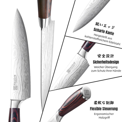 Paudin Messerblock-Set, 9-teiliges Küchenmesser-Set aus Edelstahl