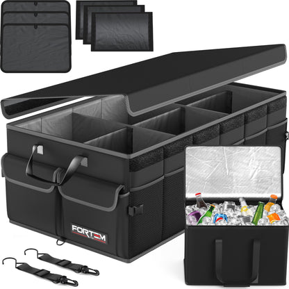 FORTEM Kofferraum-Organizer Auto, faltbar, mit Deckel, 105 L – Auto-Organizer mit bis zu drei Fächern