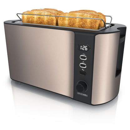 Arendo Frukost Langschlitztoaster für 4 Scheiben, Edelstahl Bronze