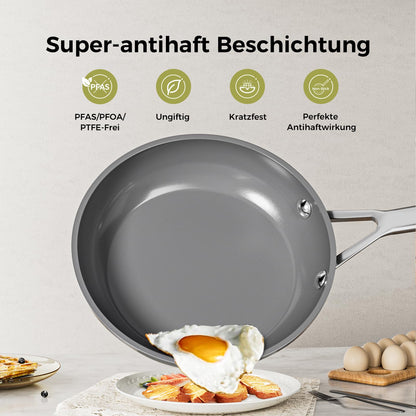 naturepan Pfannenset Keramik 3-teilig 20/24/28 cm Induktion Grau