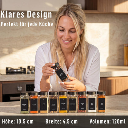 Deco haus Gewürzgläser Set eckig, luftdicht, 24 Stück mit Etiketten