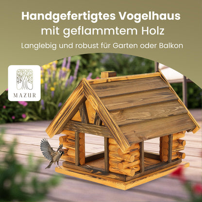 Mazur Vogelfutterhaus aus Holz XL geflammt und wetterfest