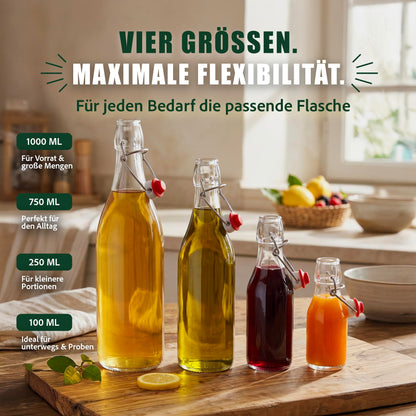 casavetro Bügelflaschen 1000 ml Glas mit Bügelverschluss, 6er-Set