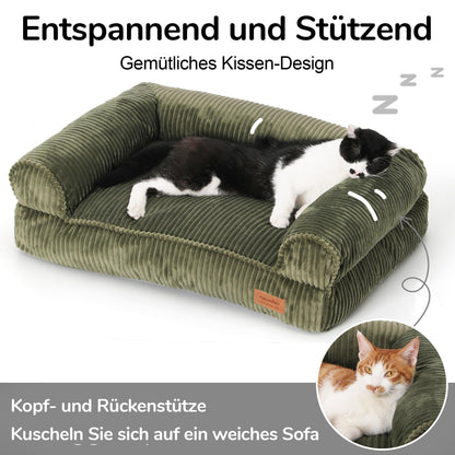 FUKUMARU Katzensofa Cord, waschbares Katzen- & Hundebett, M, Grün