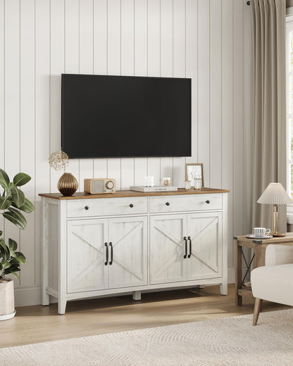 VASAGLE BBK381W02 Küchenschrank Landhausstil vintageweiss-honigbraun
