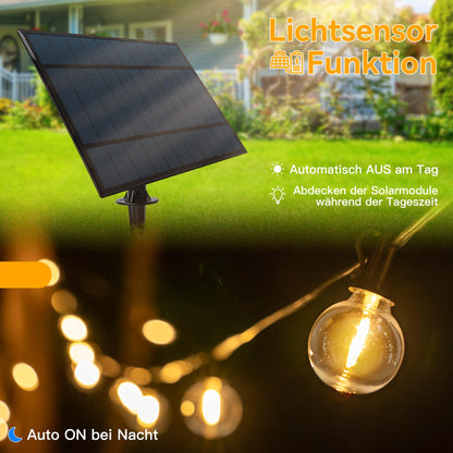 Hopexy Solar Lichterkette aussen 30 m, 52 G40 LED, IP65, Fernbedienung