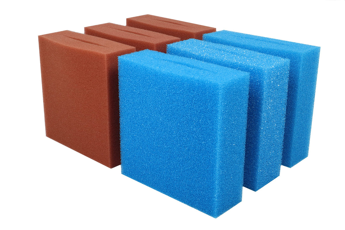 Wacredo Ersatzschwamm Set für Oase Biotec 10 Teichfilter, 6 Stück, drei blaue grobe und drei rote feine Schwämme